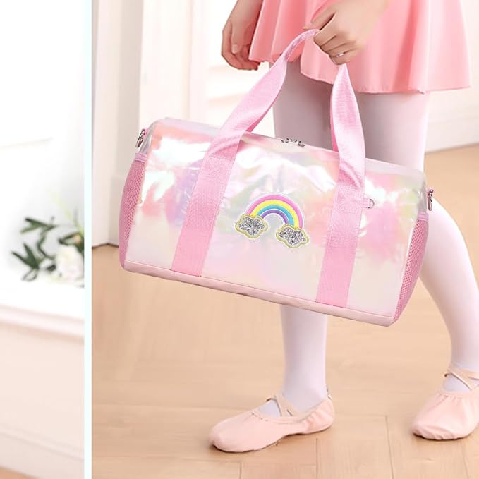 Dance Bag for Girls Dancers Ballet Bag Shiny Rainbow Sports Duffle Bag for Girls Ballerina Gym Duffle with Wet Pocket and Adjustable Shoulder Strap