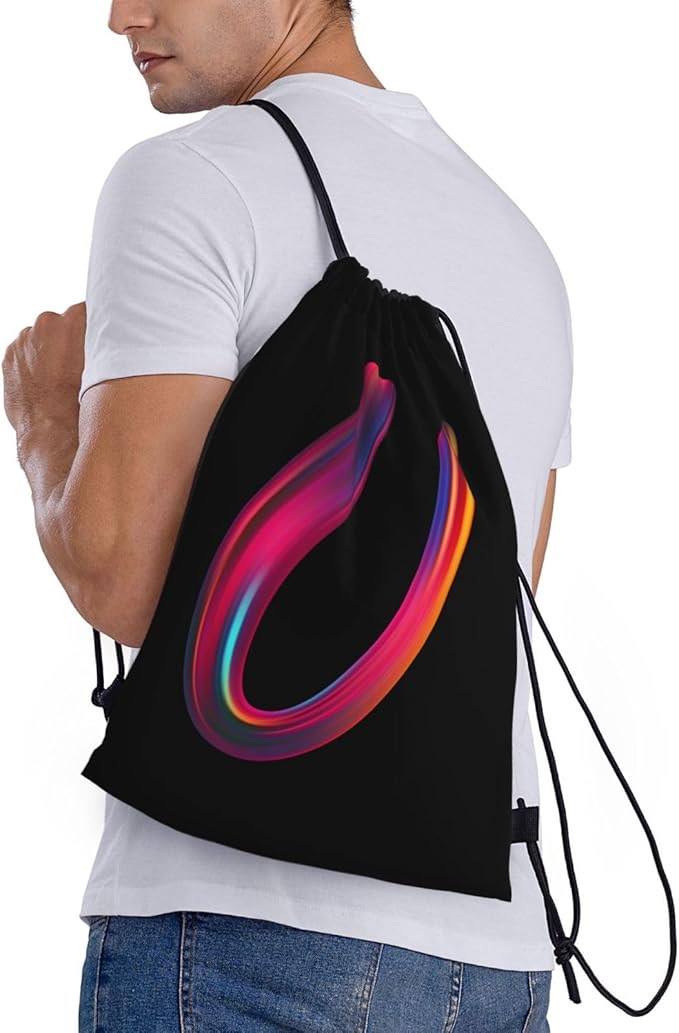 Drawstring Bags Initial Drawstring Backpack Sackpack Black Draw String Cinch Bags for Sports, Gym, Travel, Swimming, Beach, Camping, Rainbow Letter U
