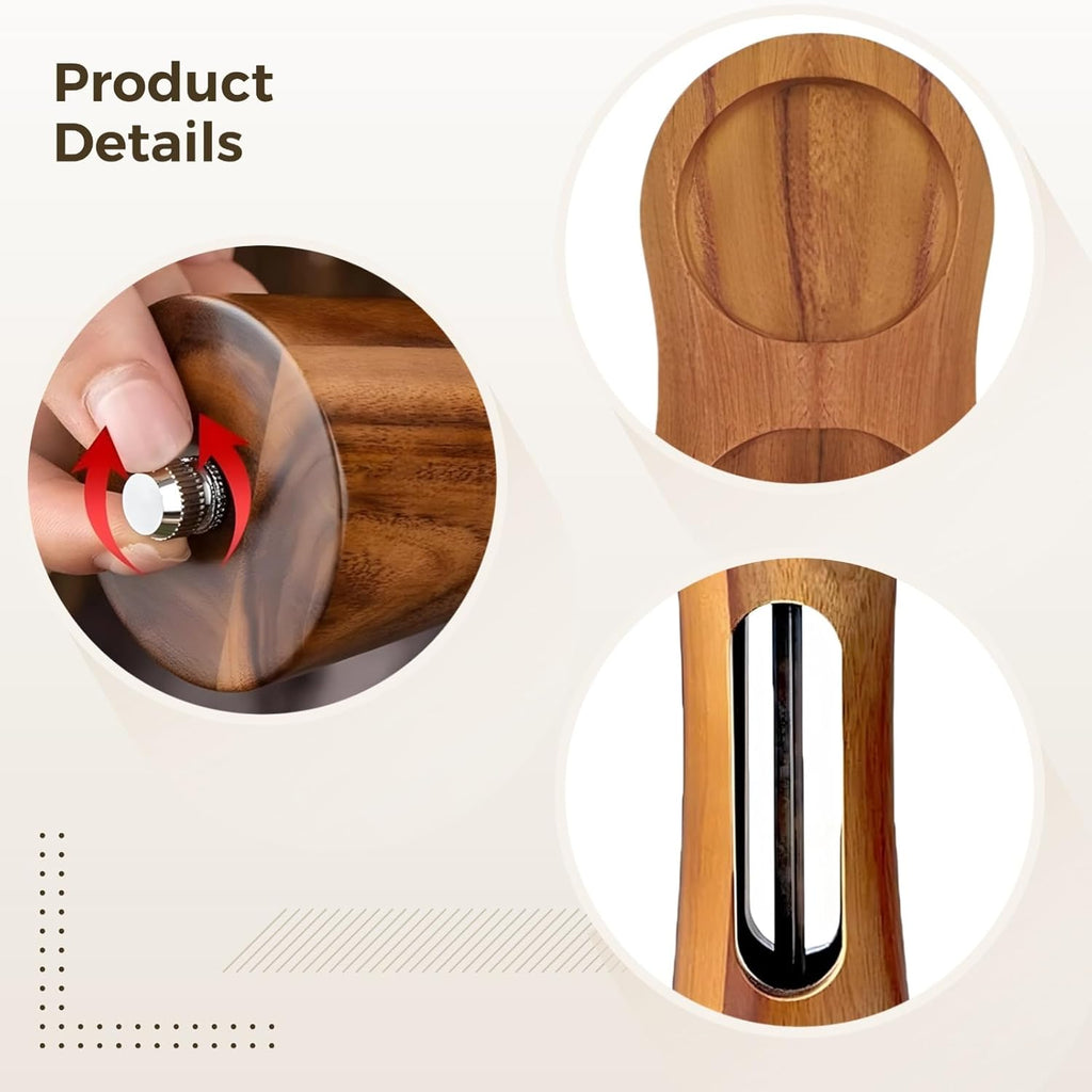 Wooden Pepper and Salt Grinder Set, 2 Pcs Adjustable Ceramic Mills with Wooden Base Includes Transparent Windows, Perfect for Spices and Seasoning