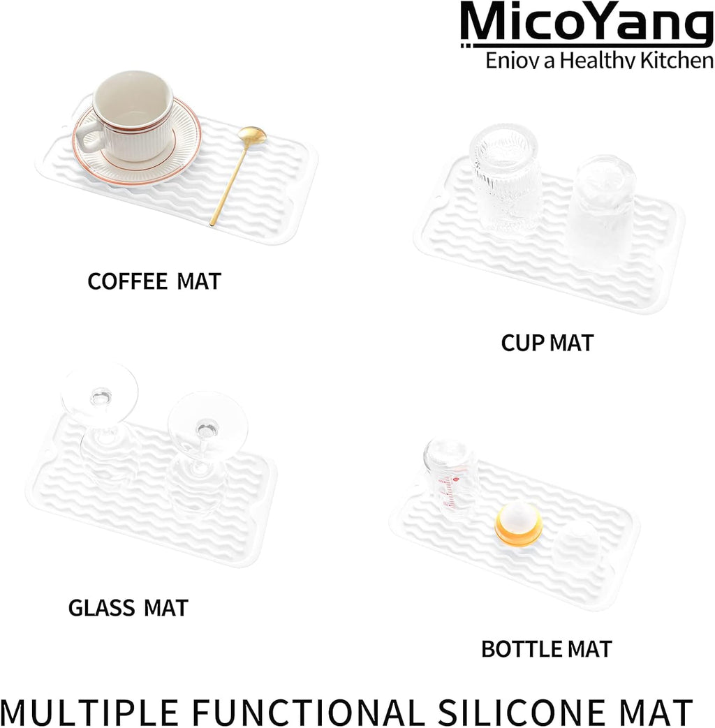 Silicone Dish Drying Mat for Multiple Usage,Easy clean,Eco-friendly,Heat-resistant Silicone Mat for Kitchen Counter or Sink,Refrigerator or Drawer Liner White S 12 inches x 6 inches