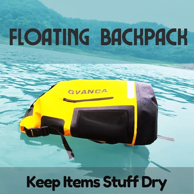 Waterproof Dry Bag Backpack for Kayaking, Roll Top Kayak Dry Backpack, Floating Outdoor Dry Sack Boating Sailing Canoeing Rafting Fishing Camping 55L Yellow