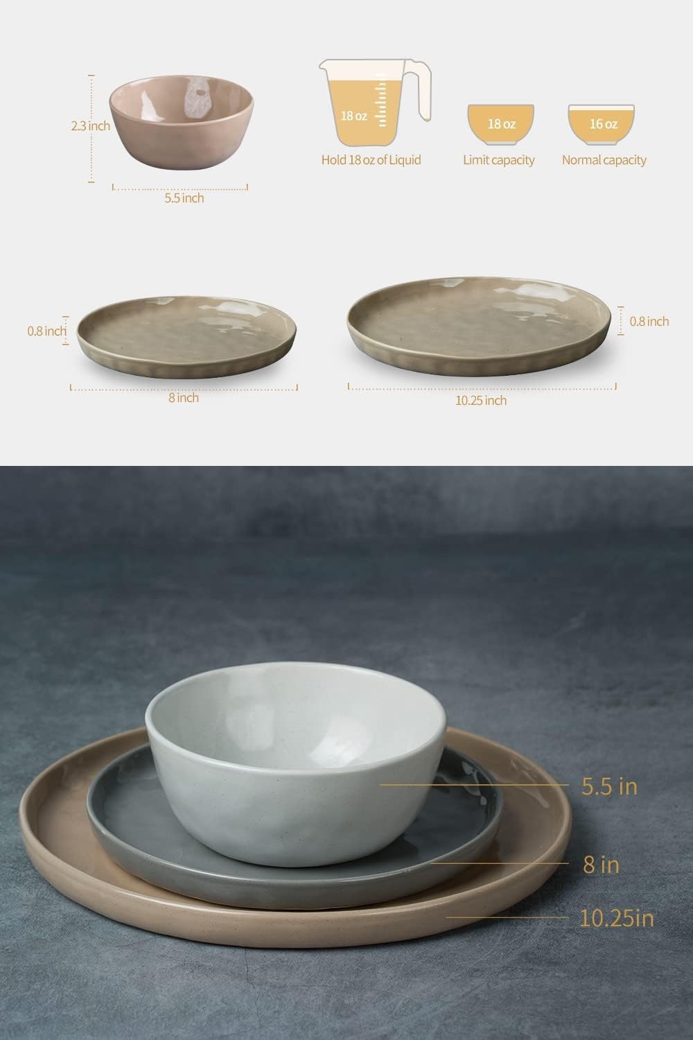 Famiware Mars Plates and Bowls Set, 24 Pieces Dinnerware Sets, Dishes Set for 8, Multi-color