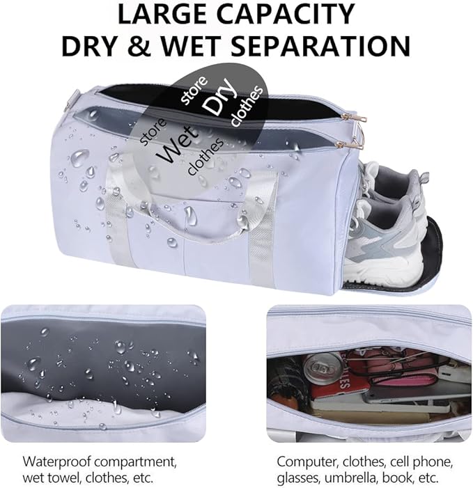 ICEIVY Gym Duffle Bag Dry Wet Separated Gym Bag Sport Duffle Bag Training Handbag Yoga bag with Extra Drawstring Backpack for man and women (Grey-Upgrade) Large