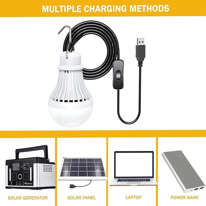 2 Pack USB LED Camping Lantern, 8.2 ft Extra Length Cord Tent Light with USB Y-Cable, Portable LED Bulb for Garage, Warehouse, Car, Truck, Fishing Boat, Room, Emergency Light, Warm