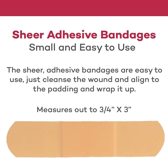 Dealmed Sheer Plastic Flexible Adhesive Bandages – 100 Count (24 Pack) Bandages with Non-Stick Pad, Latex Free, Wound Care for First Aid Kit, 3" x 3/4"