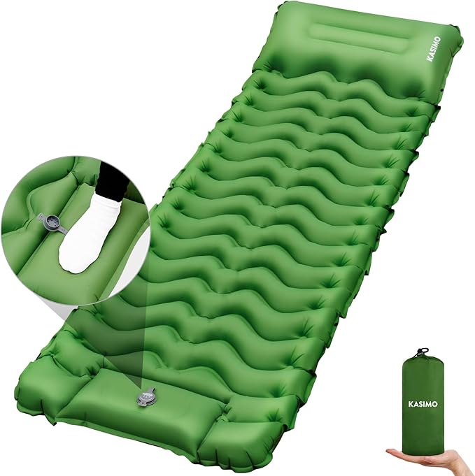 KASIMO Camping Sleeping Pad, Ultralight Camping Mat with Pillow Built-in Foot Pump Inflatable Sleeping Pads Compact for Camping Backpacking Hiking Traveling Tents