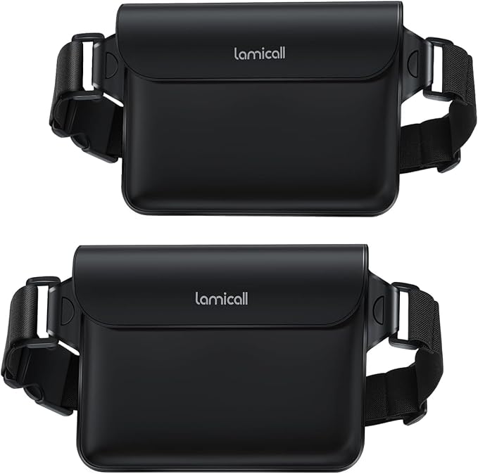 Lamicall [2Pack] Waterproof Fanny Packs, Dry Bag Pouch - [Elastic Waist Strap] Phone Waterproof Waist Pouch Dry Bag, Beach, Kayaking, Swimming, Cruise Essentials, 8.7” for iPhone 16 15 14 13 Pro Max