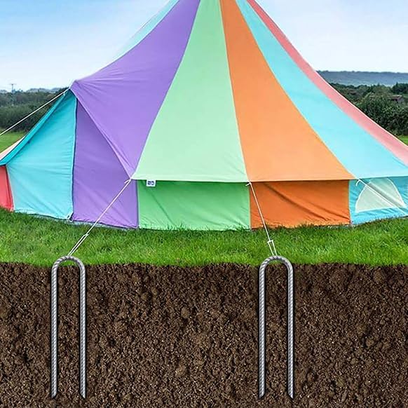 Trampoline Wind Stakes 16 Inch, 3/8" Diameter Heavy Duty U Shaped Rebar Tent Fence Stakes for Ground, Galvanized Trampoline Tie Down Anchor Kit 16 Pack