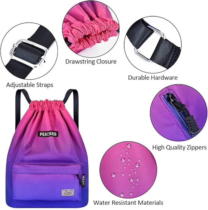 Peicees Waterproof Drawstring Sport Bag Lightweight Sackpack Backpack for Men and Women