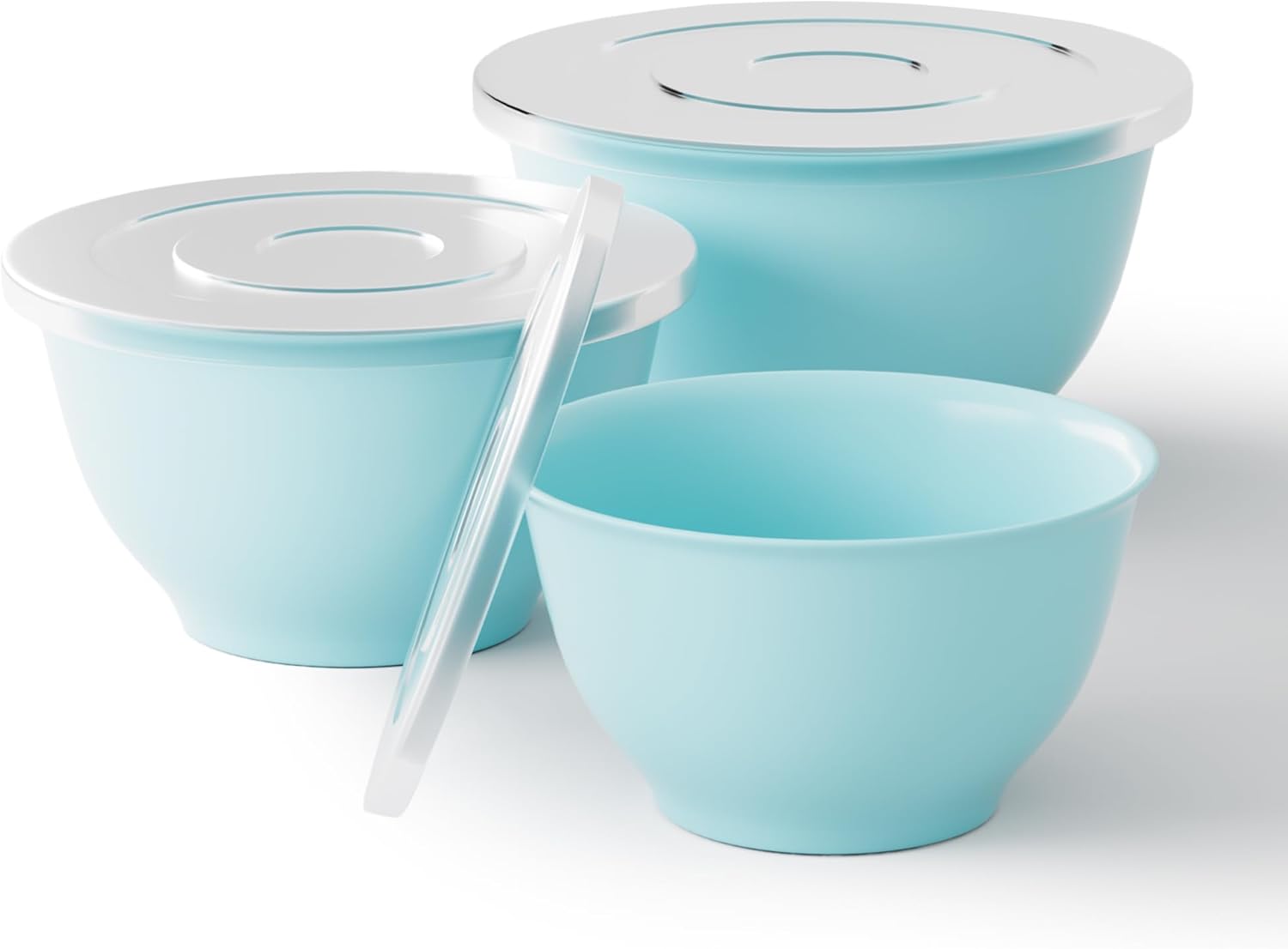 TP Large Mixing Bowl Set with Lids, Melamine Nesting Bowls Set for Pasta Baking Salad Mixing, Set of 3, Glossy Turquoise