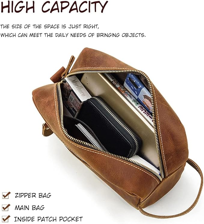 Travel Toiletry Bag for Men Leather Dopp Kit Bags Christmas Gift