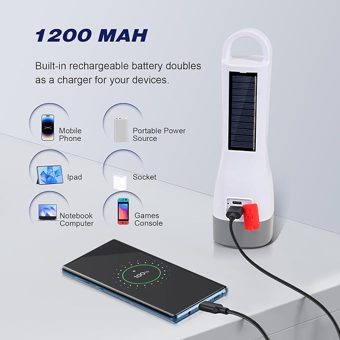 Solar LED Flashlight for Power Outages, Rechargeable Camping Flashlights with High Lumens, 5 Modes, Powerful and Bright Tactical Flash Light for Emergency, Outdoor, Home Use