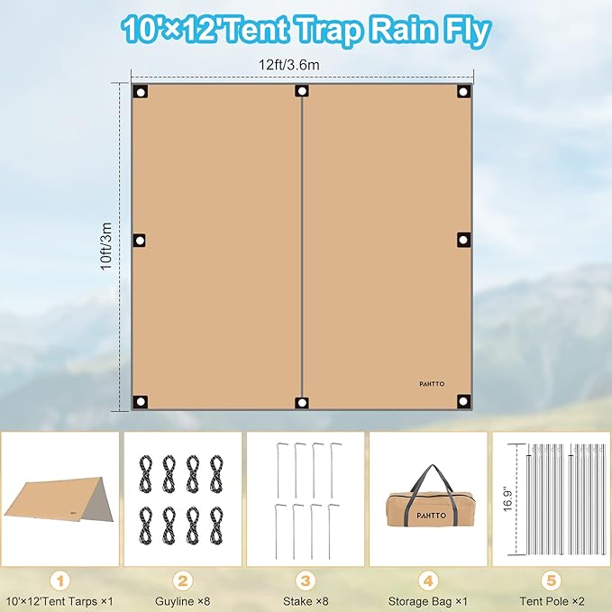 Hammock Rain Fly, 12x10FT Camping Tarp with Poles, Waterproof and Ultralight Survival Tent Tarp for Outdoors, Camping, Hiking, Picnic, Backpacking