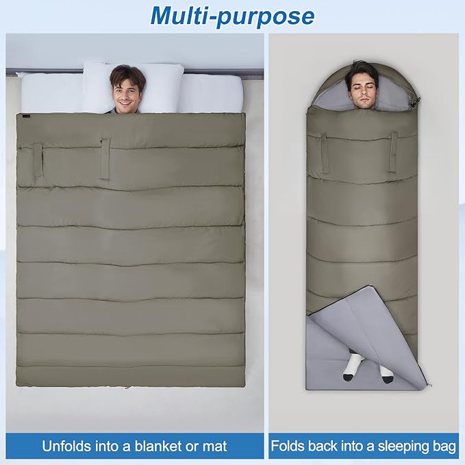 Basumee Sleeping Bags for Adults 3 Season Warm Cool Weather Wearable Camping Sleeping Bag with Compression Bag Portable Backpacking Hiking Camping Essential for Women Men Kids Teens