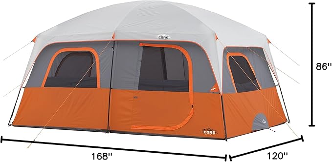 CORE Tent for Family Camping | 10 Person / 11 Person / 12 Person Large Multi Room Cabin Tents for Car Camping & Outdoor Adventures