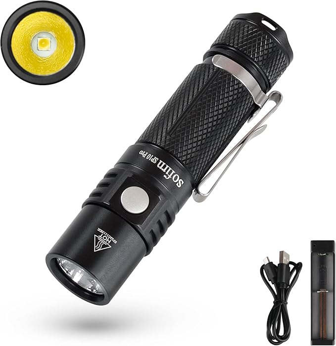 sofirn SP10 Pro Mini Flashlight 900 Lumens, Small AA Flashlight with LH351D LED 90CRI, Anduril 2 UI, Pocket Flashlight for Camping, Outdoor, Hiking Emergency (Black-KIT)