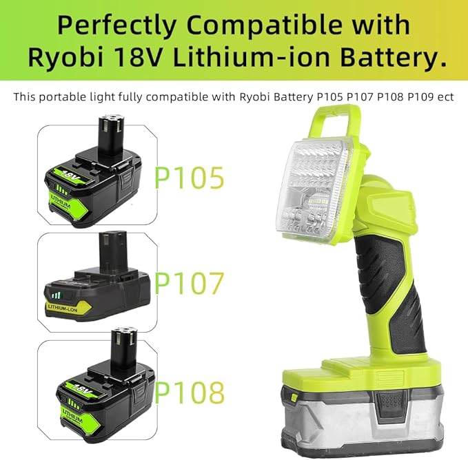 Cordless Light for Ryobi 18V Lithium-ion Battery, 18W 2000LM Flashlight, 90Degree Pivoting Head, Jobsite Lighting LED Work Light for Outdoor, Indoor, (Batteries Not Included)