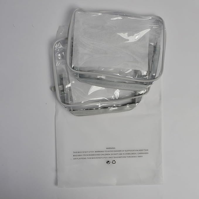 Lermende 2pcs Clear Toiletry Bag TSA Approved Travel Bag,Carry On for Travel,Airport Airline Accessories Compliant Bag,Quart Sized Makeup Cosmetic bag Women Men (Transparent Gray, 2 Pack)