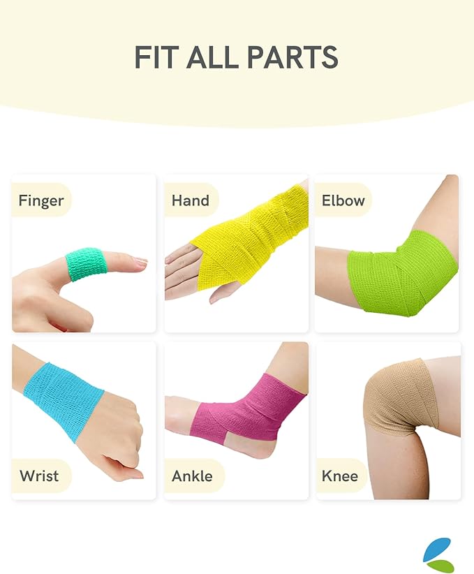 FriCARE Self Adhesive Bandage Wrap, Medical Tape in First Aid Kit, Cohesive Bandages for Wounds Sport Vet, FSA/HSA Eligible, 2 Inches X 5 Yards 6 Rolls, Fresh