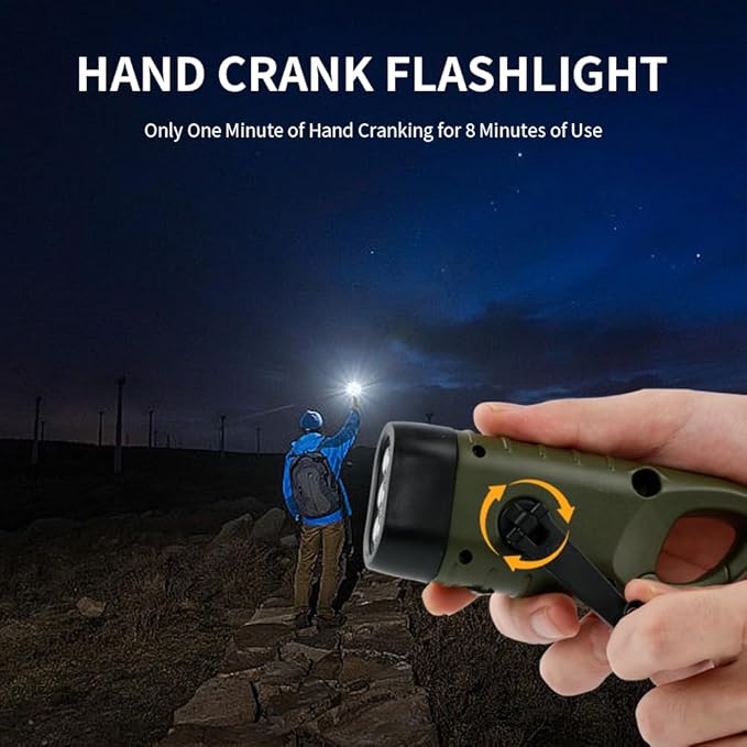 TOCH 4-Pack Hand Crank Solar Powered Flashlight LED Flashlight Emergency Lights for Outdoor Sports Hiking Campings