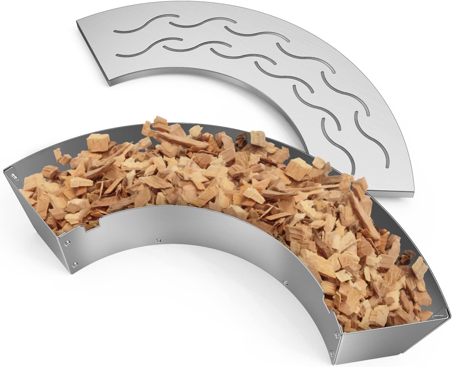 Onlyfire BBQ Smoker Box, Stainless Steel Fan-Shape Smoker Box with Removable Lid, Wood Chip Smoker Box for Charcoal Grills, Kamado Grills - Add Smokey BBQ Flavor to Your Foods, Design Patent