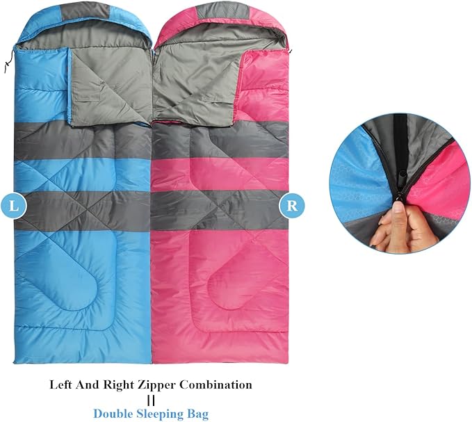 Sleeping Bags, Camping Sleeping Bag for Adults, 3 Season Warm & Cool Weather, Lightweight Waterproof Sleeping Bags for Indoor Outdoor Camping Traveling Backpacking, Pink/Blue/Black