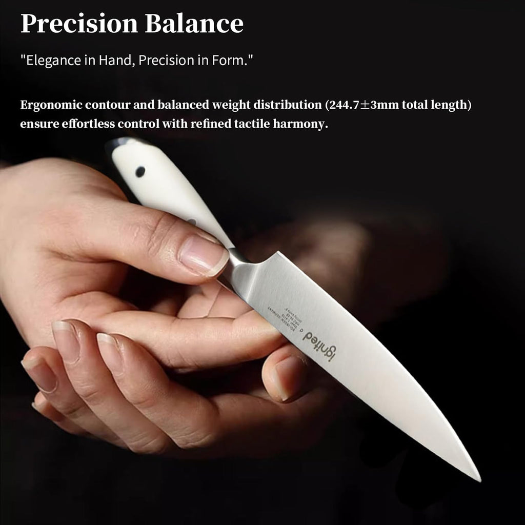 5 inch Paring Knife, German 1.4116 Stainless Steel Fruit Vegetable Peeling Knives, Ivory White Handle, Razor Sharp Small Kitchen Knife with Gift Box