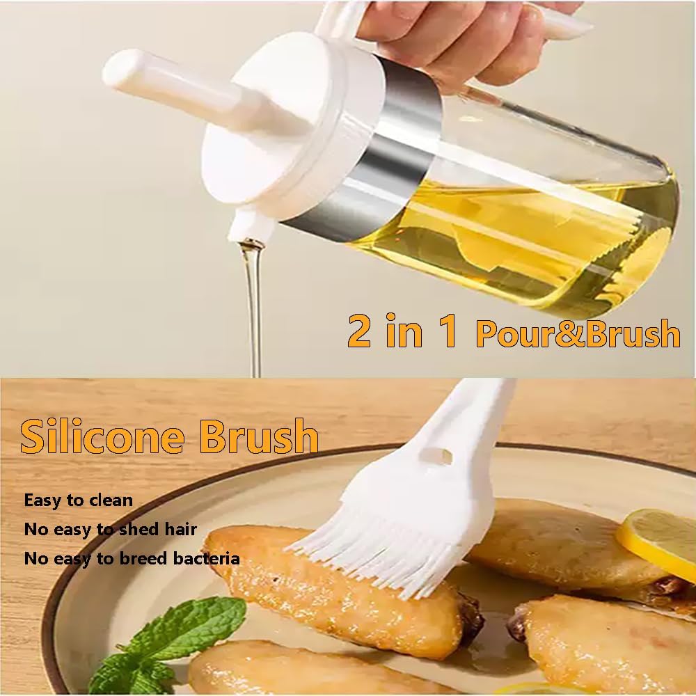 Olive Oil Dispenser Bottle with Brush- 2 in 1 Oil Dispenser & Silicone Brush for Kitchen Cooking Vinegar Sauce BBQ Salad Grill Frying- 200ml/7oz, Black