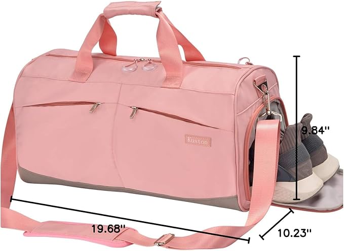 Kuston Sports Gym Bag with Shoes Compartment &Wet Pocket Gym Duffel Bag Overnight Bag for Men and Women-Pink