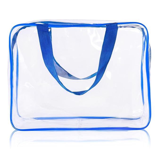 5Pcs Crystal Clear PVC Travel Toiletry Bag Kit for Women Men, Waterproof Vinyl Packing Organizer Storage Bags with Zipper Handle Straps, Cosmetic Pouch Carry on Airport Airline Compliant Bag Handbag