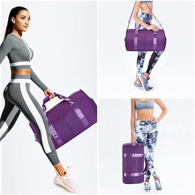 ICEIVY Gym Duffle Bag Dry Wet Separated Gym Bag Sport Duffle Bag Training Handbag Yoga bag with Extra Drawstring Backpack for man and women (Purple-Upgrade) Large