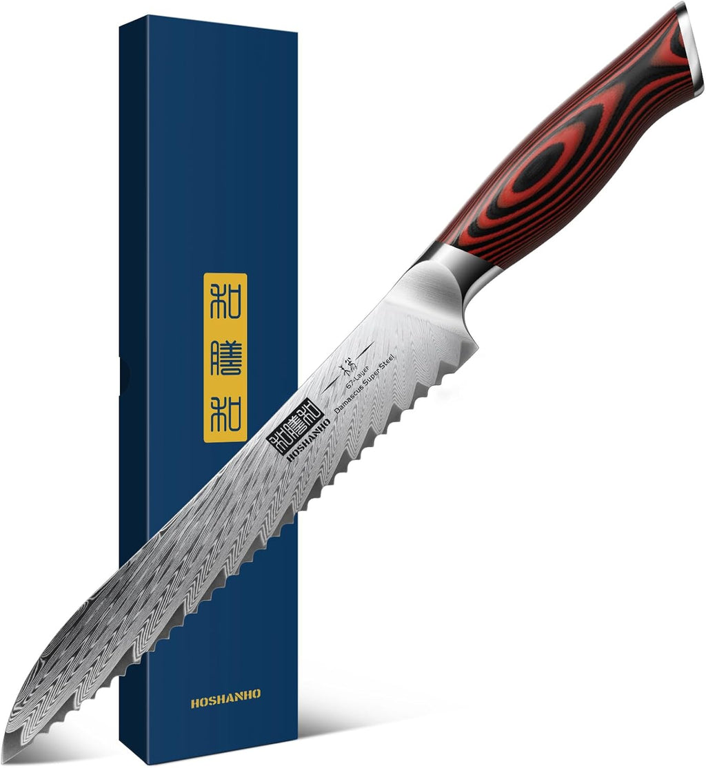 Bread Knife,8 Inch Serrated Bread Knife Ultra Sharp Damascus Steel Bread Kitchen Knife, Professional Bread Knife for Homemade Bread