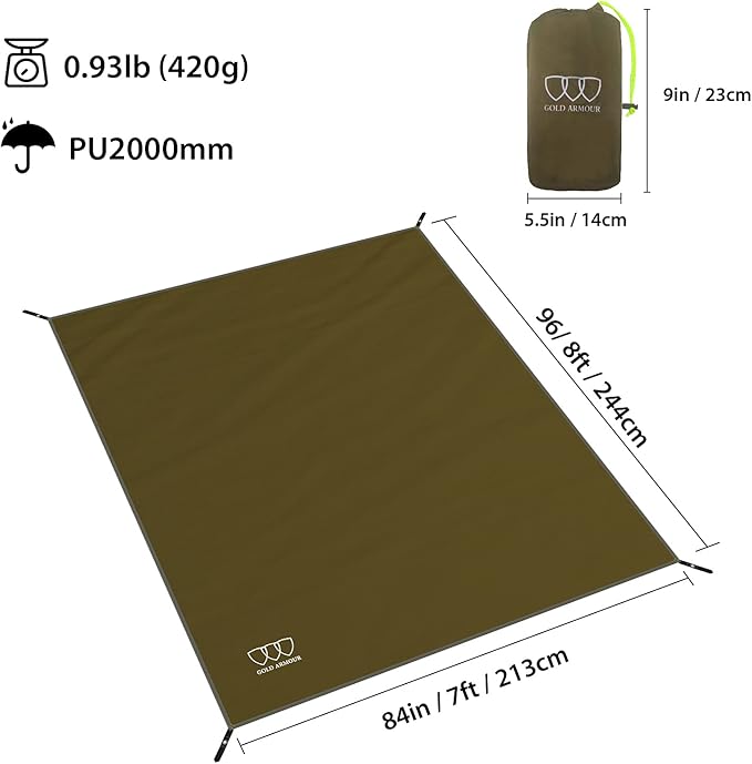Gold Armour Tent Footprint, Camping Tarp Waterproof Ultralight - 84x60in | 84x84in | 84x96in | 82x106in | 120x108in | 120x120in | 120x144in Floor and Ground Tarps for Camping (OD Green 84x96in)