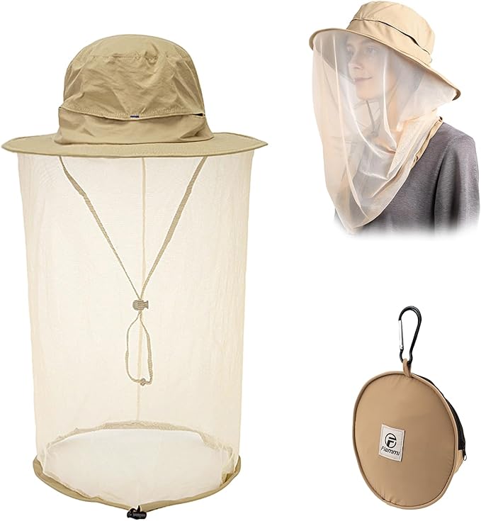 Flammi Mosquito Net Hat Safari Hat UPF 50+ Sun Protection Boonie Hats for Men with Neck Flap Fishing Hiking Hat for Men/Women