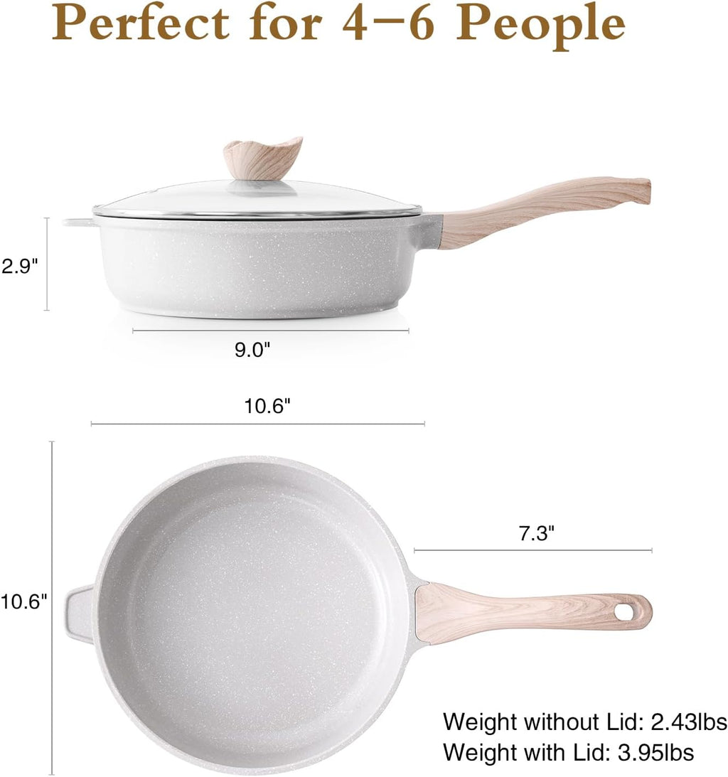 Nonstick Ceramic Deep Frying Pan, 10 Inch Non Toxic Skillet with Lid, Healthy Jumbo Cooker, Saute Pan for Cooking, Induction Cookware, PFOA & PFAS Free