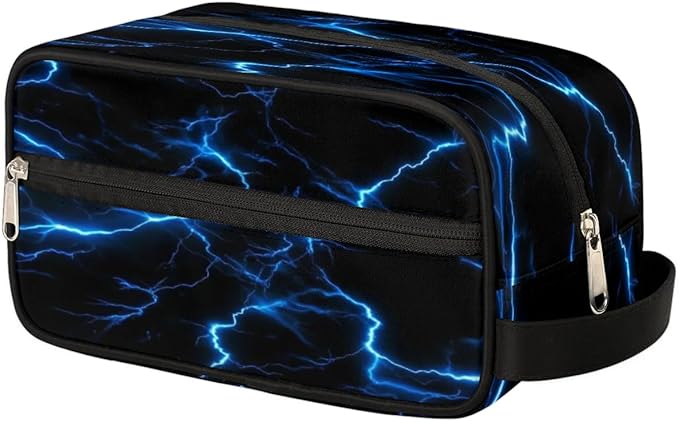 Blue Lightning Bolt Hanging Toiletry Bag,Travel Hygiene Kits for Boys Mens,Waterproof Makeup Carry-on Bags,Cosmetic Bag,TSA Approved Shave Dopp Kit for Toiletries Shower Bathroom Accessories Gifts