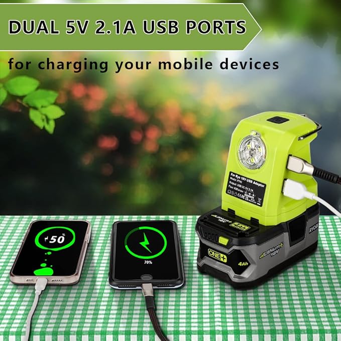 Portable Flashlight for Ryobi 18v Battery, 420lm LED Work Light with 2 USB Ports, 3 Light Modes and Foldable Hang Hook, Worklight Outdoor Camping Lantern for Emergency