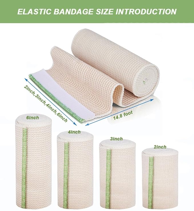 6 Pack Elastic Bandage Wrap, 4" Wide Compression Roll Latex Free Bandage for Legs, Ankle, Knee, Body Wrap, Compression Leg Wraps,First Aid Kit