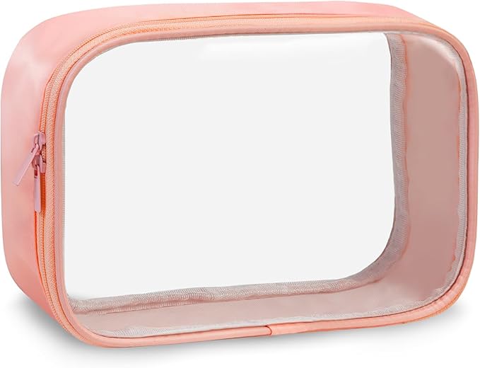 Moyad TSA Approved Clear Toiletry Bag, 1 Pack Quart Size 3-1-1 Liquids Pouch for Travel, Transparent Makeup & Cosmetic Organizer for Women Men, Peach Pink
