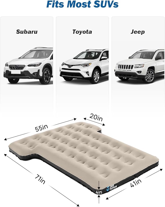 JOYTUTUS SUV Air Mattress Camping Bed,3.0 Thickened Flocking Car Camping Inflatable Mattress,Anti-Leakage,with 2 Pillows & Electric Pump Universal Car Bed for SUV Trunk and Rear Seat