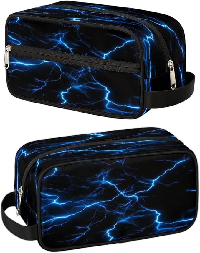 Blue Lightning Bolt Hanging Toiletry Bag,Travel Hygiene Kits for Boys Mens,Waterproof Makeup Carry-on Bags,Cosmetic Bag,TSA Approved Shave Dopp Kit for Toiletries Shower Bathroom Accessories Gifts