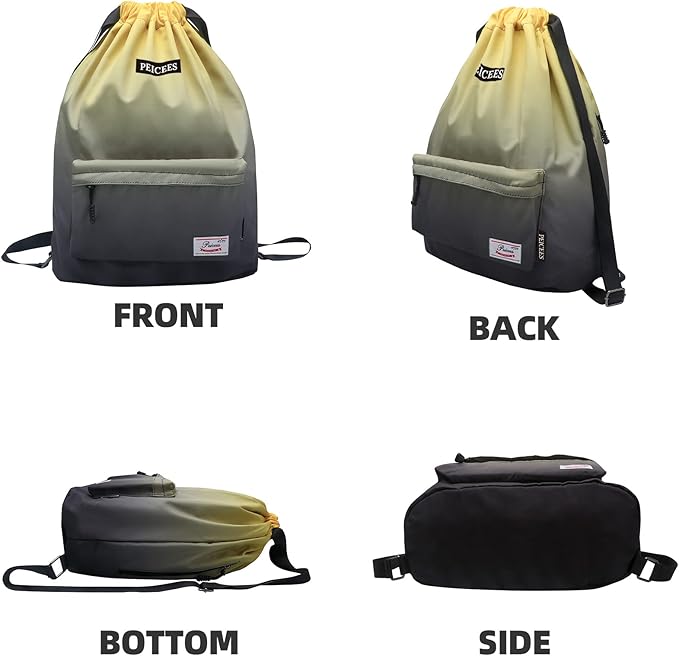 Peicees Waterproof Drawstring Sport Bag Lightweight Sackpack Backpack for Men and Women