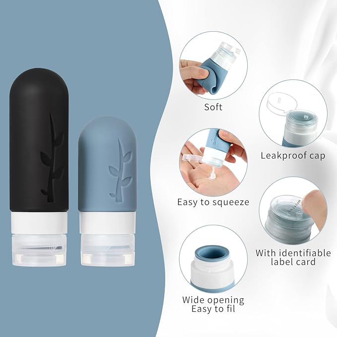 18pack Travel Bottles for Toiletries,TSA Approved Silicone Travel Containers jar for Toiletries,Leak Proof Refillable Liqus Shampoo And Conditioner Travel Essentials toiletry Bottles