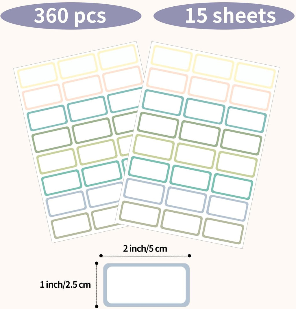 STARLIBOO Removable Labels, Removable Colored Labels Stickers, Self-Adhesive Rectangular Stickers Water/Oil/Tear Resistant for Food Containers/Classroom/Storage (8 Colors, 360 Labels)
