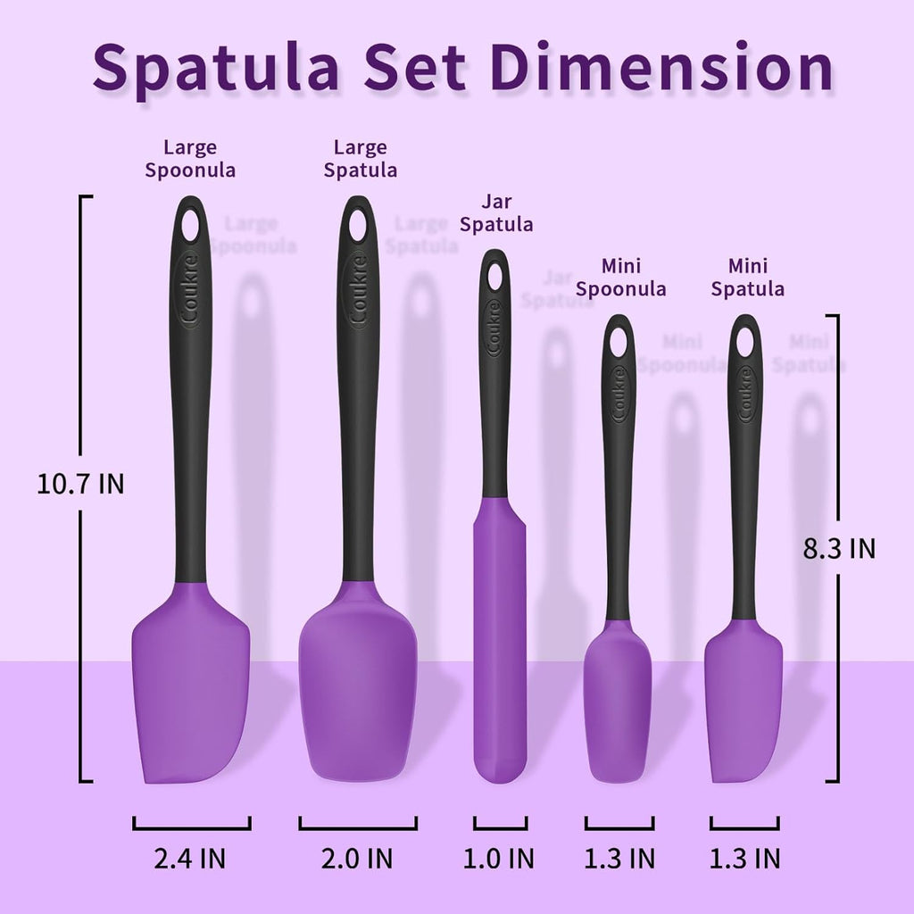 Coukre Silicone Spatula Set of 5,High Temperature Resistant, Food Grade Silicone, Dishwasher Safe, for Baking, Cooking (Purple)