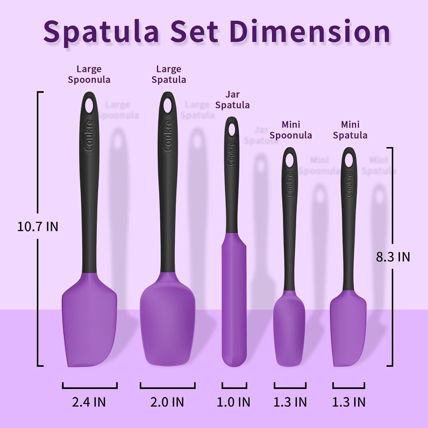 Coukre Silicone Spatula Set of 5,High Temperature Resistant, Food Grade Silicone, Dishwasher Safe, for Baking, Cooking (Purple)