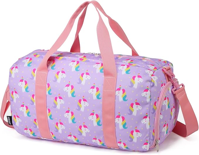Dance Bag Girls, RAVUO Kids Duffle Bag Unicorn Overnight Travel Gym Bag with Shoe Compartments Sports Ballet Bag Teens Weekender Sleepover Carry On Bag