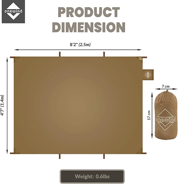onewind Tent Footprint, Ultralight Camping Tarp Tent 4000mm Waterproof Rate PU Coating, 98" *55" Small Tarp Ground Sheet for Backpacking Hiking Camping Picnic, Brown