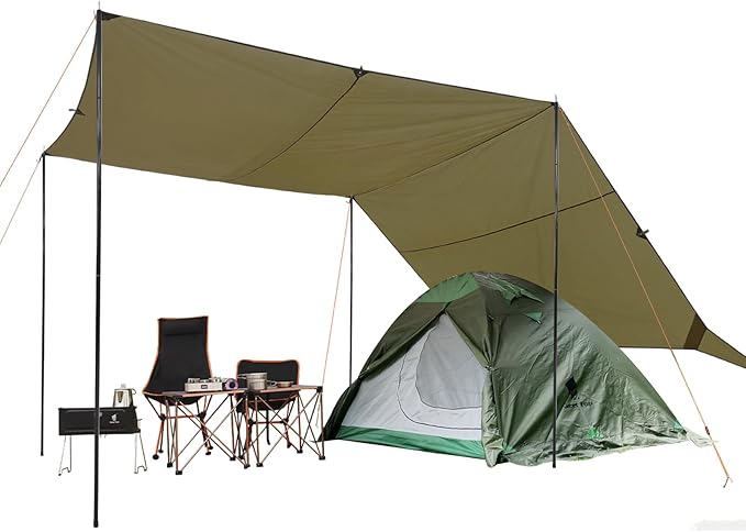 GEERTOP Large Camping Tent Tarp 17 x 10ft Portable Hammock Rain Fly Tarp with Poles Waterproof Backpacking Hammock Tarp for Outdoor Travelling