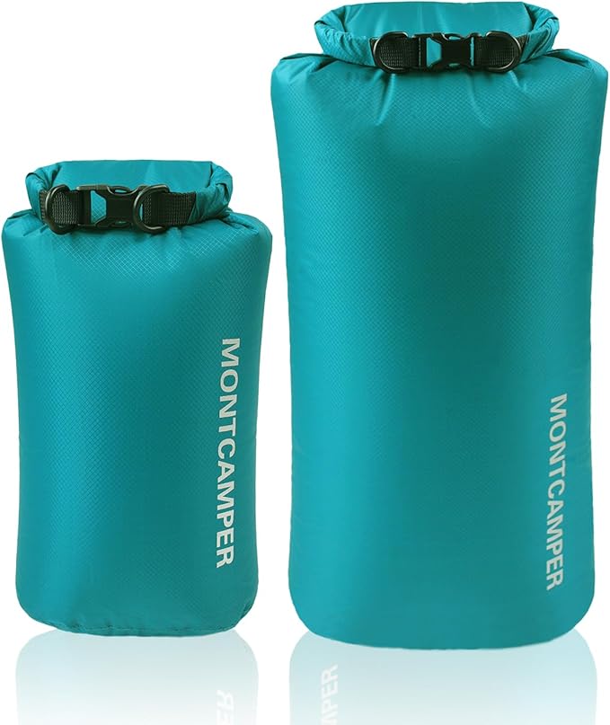 2-pack 30D Nylon Waterproof Dry Bag-Portable Storage Sack for Kayaking, Hiking and Rafting-Roll Top Closure-Float on Water(5L/20L,Turquoise blue)
